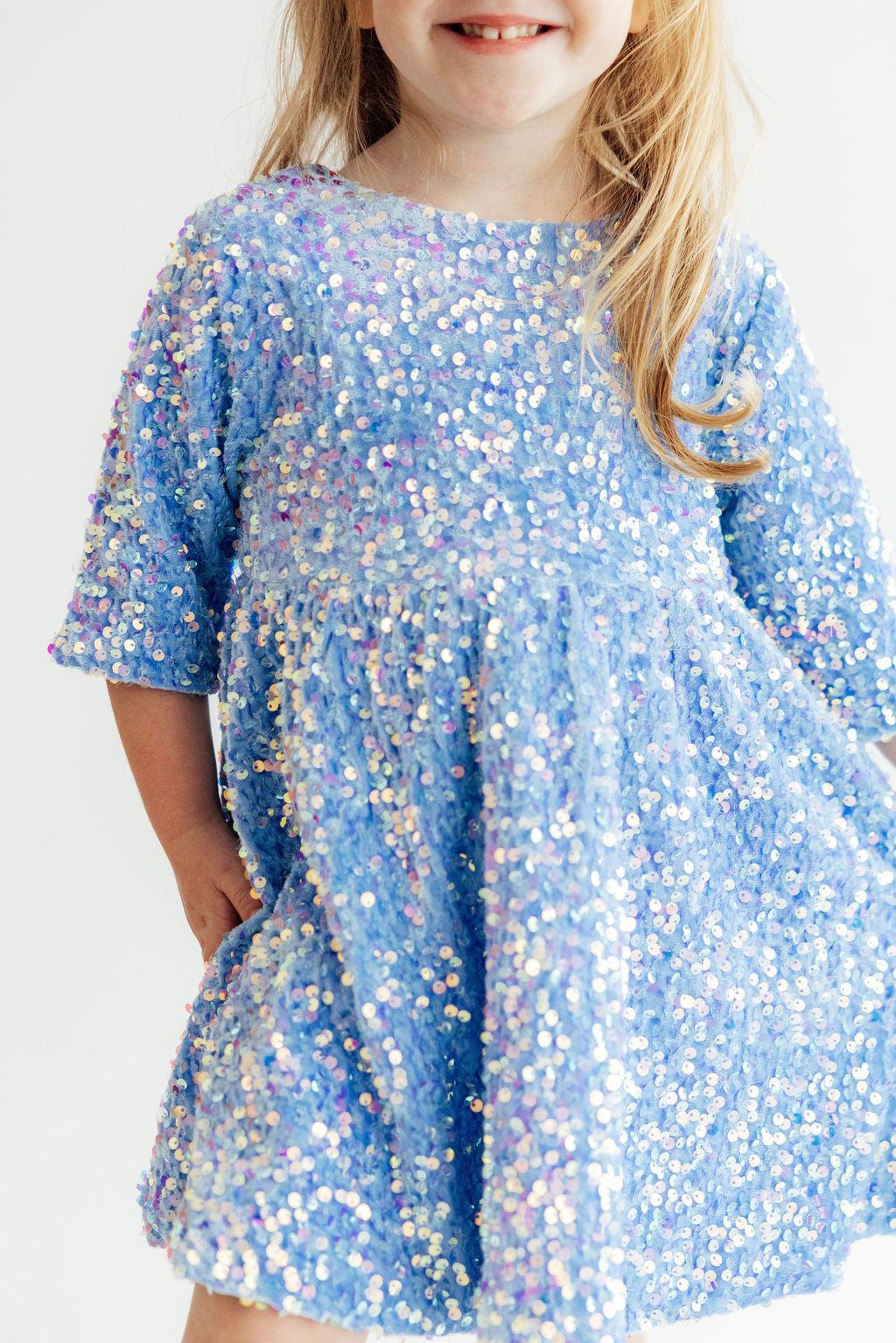 Light Blue Velvet Sequin Dress