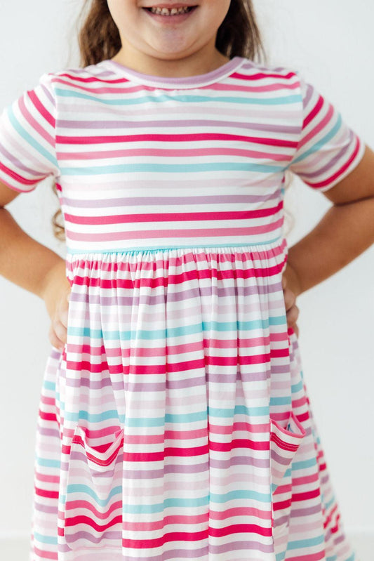 Pastel Stripes S/S Pocket Twirl Dress