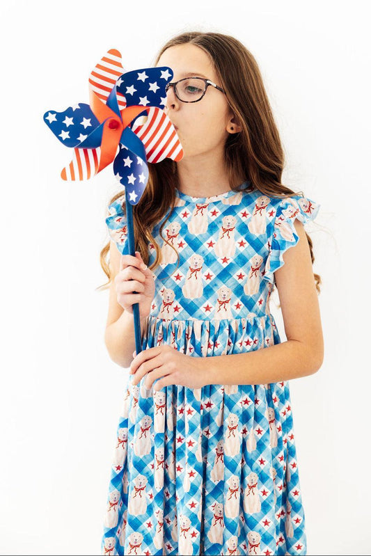 Star Spangled Pups Flutter Sleeve Twirl Dress