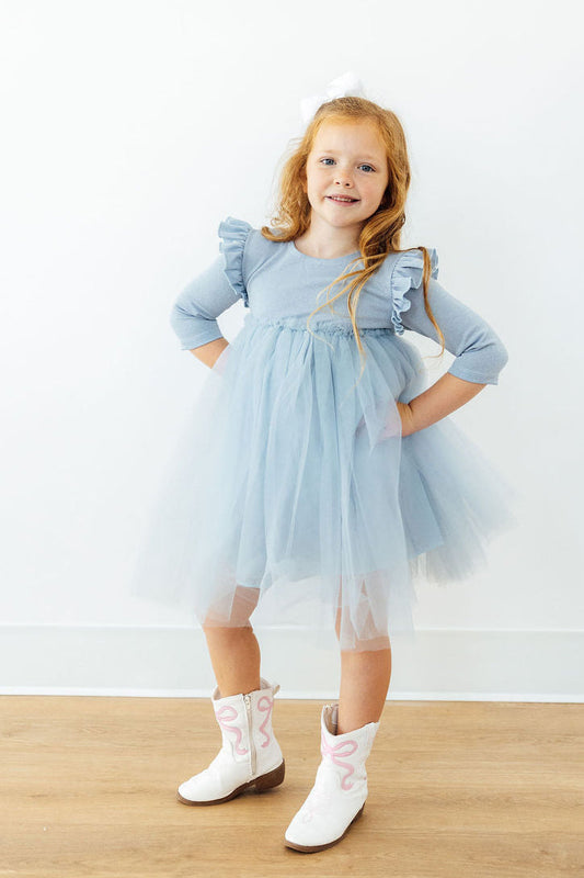 Bluebird Shimmer 3/4 Sleeve Tutu Dress