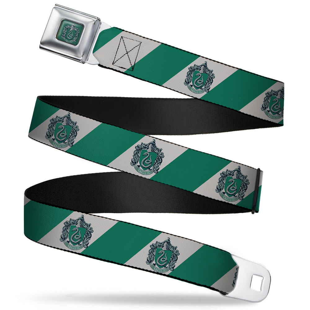 SLYTHERIN Crest Full Color Green Seatbelt Belt - SLYTHERIN Crest Diagonal Stripe Gray/Green Webbing