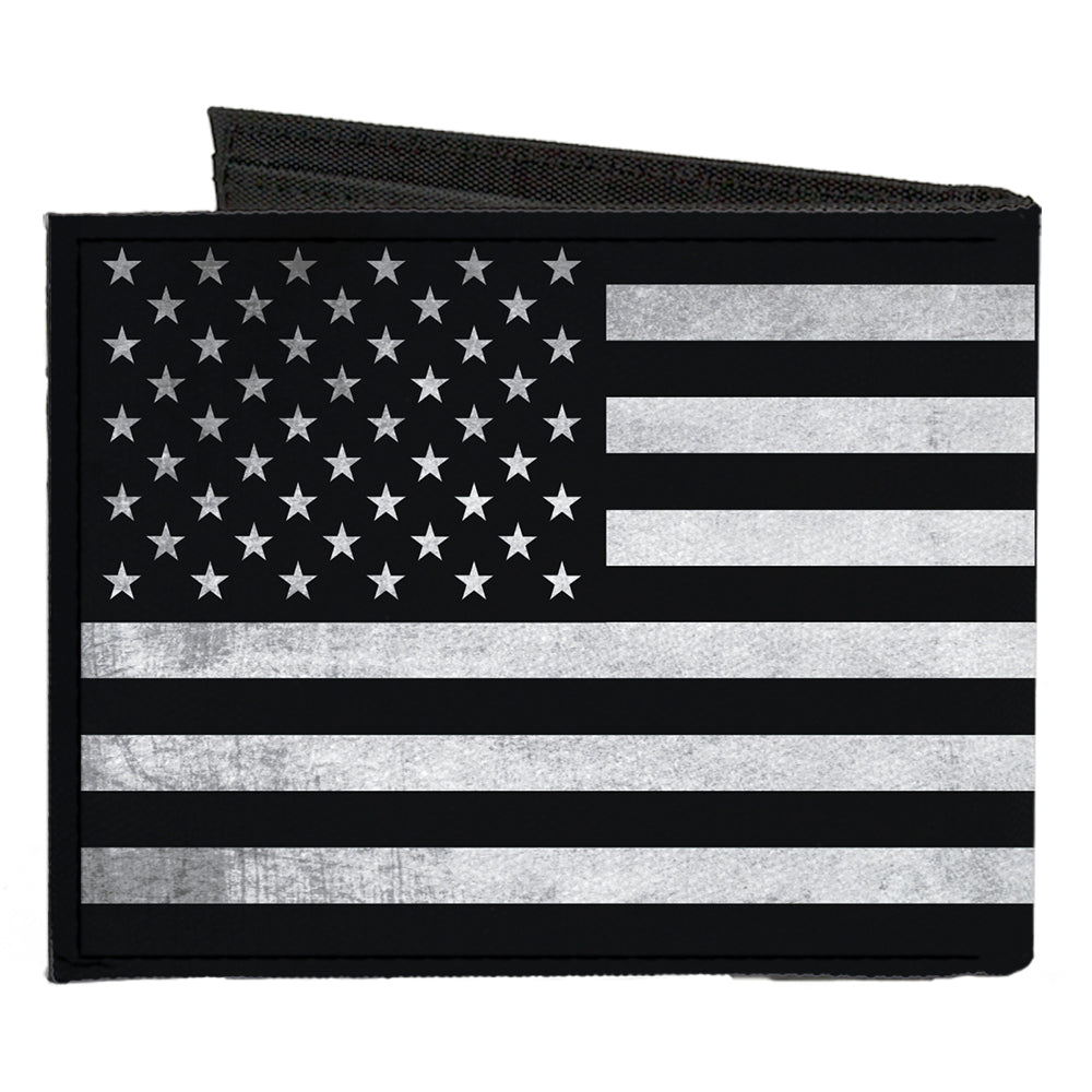 Canvas Bi-Fold Wallet - American Flag Weathered Black White