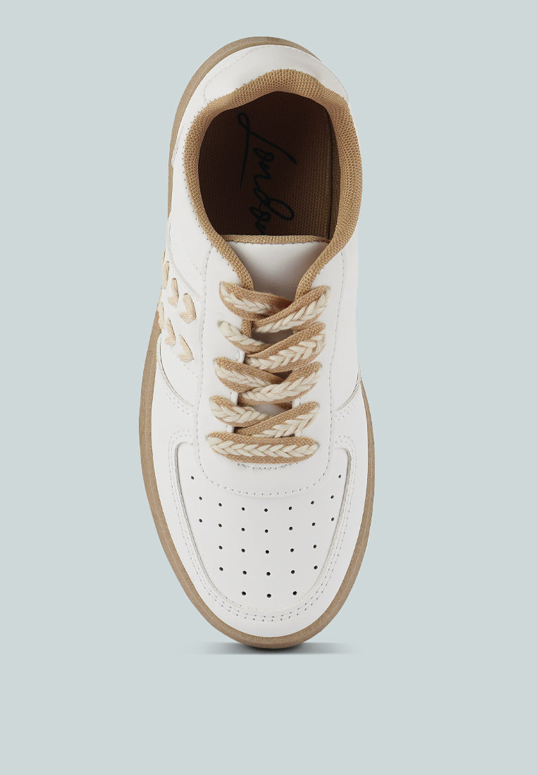 Monigue Faux Leather Cross Stitch Detail Sneakers