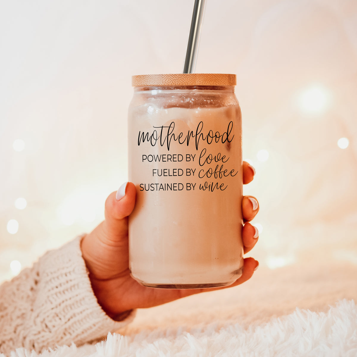 Motherhood Definition 17oz Glass Tumbler With Bamboo Lid And 2 Stainless Straws