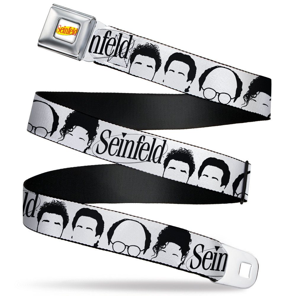 SEINFELD Spotlight Logo Full Color White/Yellow/Red Seatbelt Belt - SEINFELD Cast Face Silhouettes White/Black Webbing