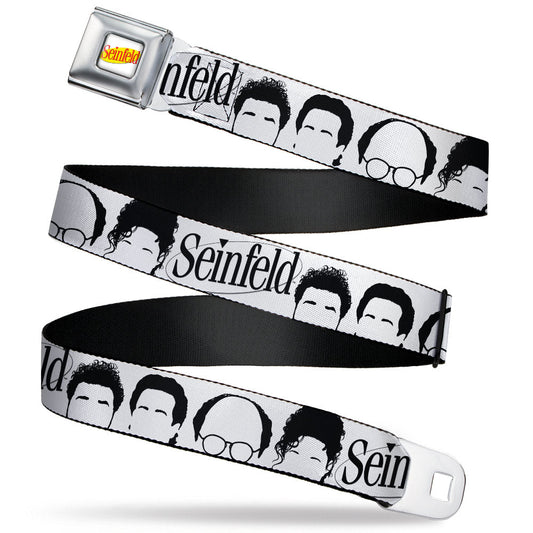 SEINFELD Spotlight Logo Full Color White/Yellow/Red Seatbelt Belt - SEINFELD Cast Face Silhouettes White/Black Webbing