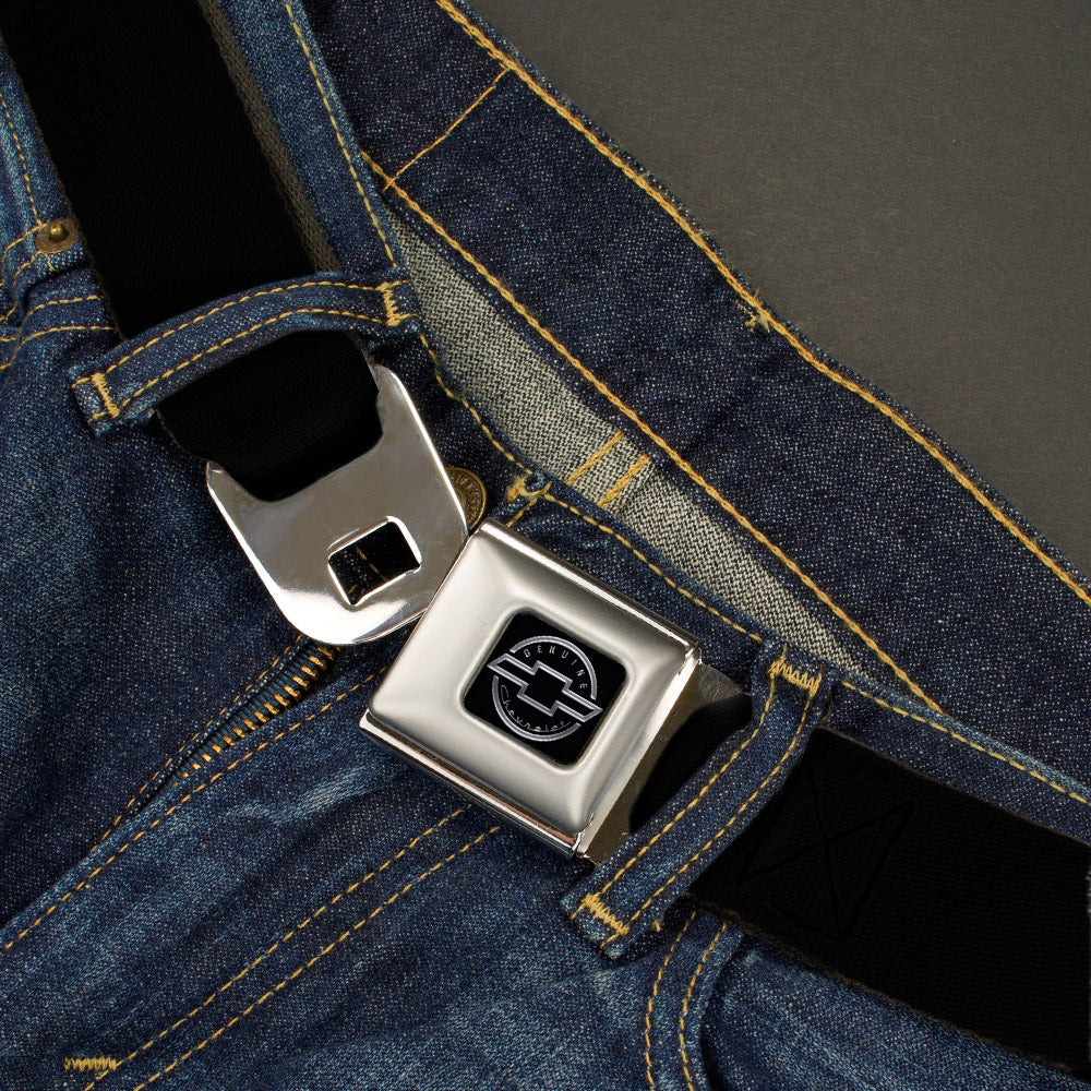 Chevy Seatbelt Belt - Vintage CHEVROLET Bowtie Black/Charcoal (1934 logo) Webbing