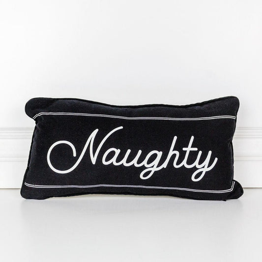 Naughty Or Nice Reversible Canvas Throw Pillow Black White Double Sided Holiday Decorative Accent