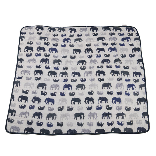 Navy Elephant Muslin Baby Blanket 47x47 Soft Cotton