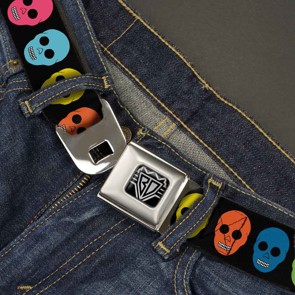 BD Wings Logo CLOSE-UP Full Color Black Silver Seatbelt Belt - Skulls Black/Multi Color Webbing