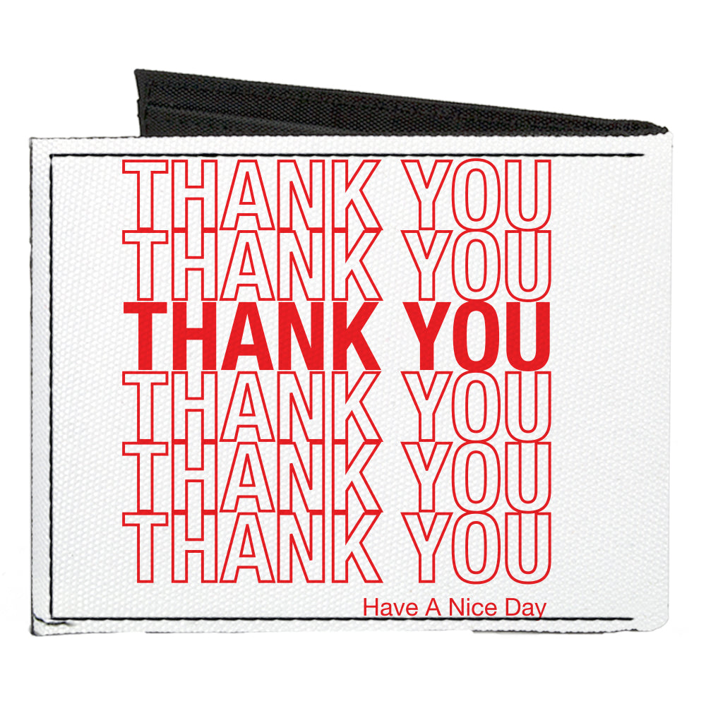 Canvas Bi-Fold Wallet - THANK YOU HAVE A NICE DAY Bag Print White Red