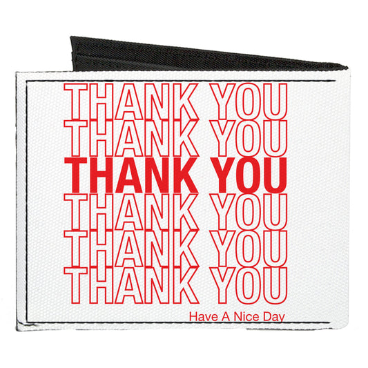 Canvas Bi-Fold Wallet - THANK YOU HAVE A NICE DAY Bag Print White Red