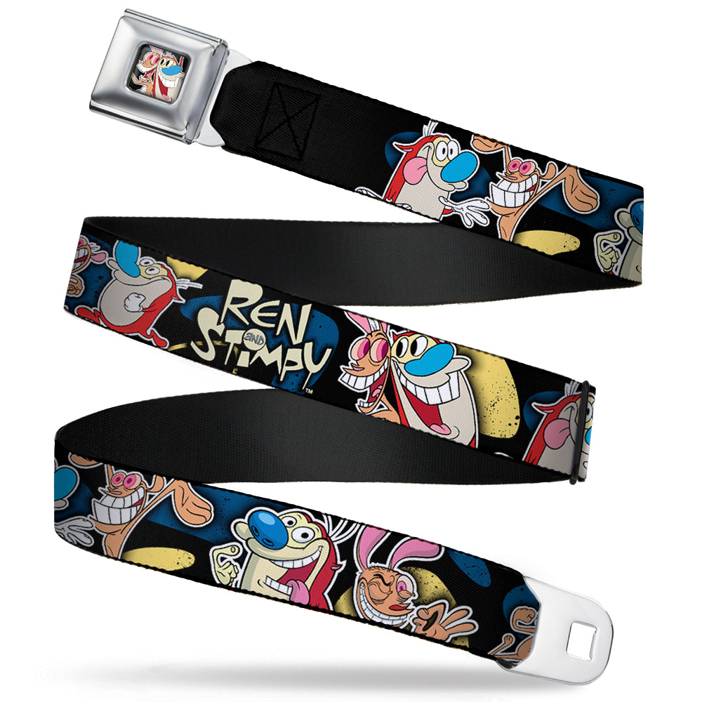 Ren & Stimpy Pose Full Color Black Seatbelt Belt - REN & STIMPY Poses Black/Blue/Yellow Webbing