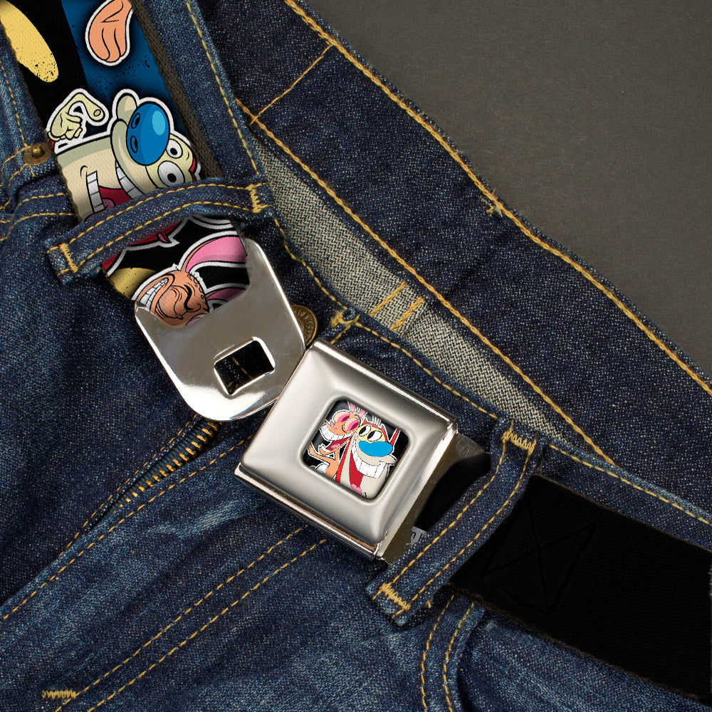 Ren & Stimpy Pose Full Color Black Seatbelt Belt - REN & STIMPY Poses Black/Blue/Yellow Webbing