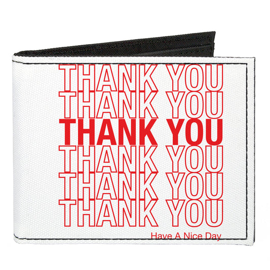 Canvas Bi-Fold Wallet - THANK YOU HAVE A NICE DAY Bag Print White Red
