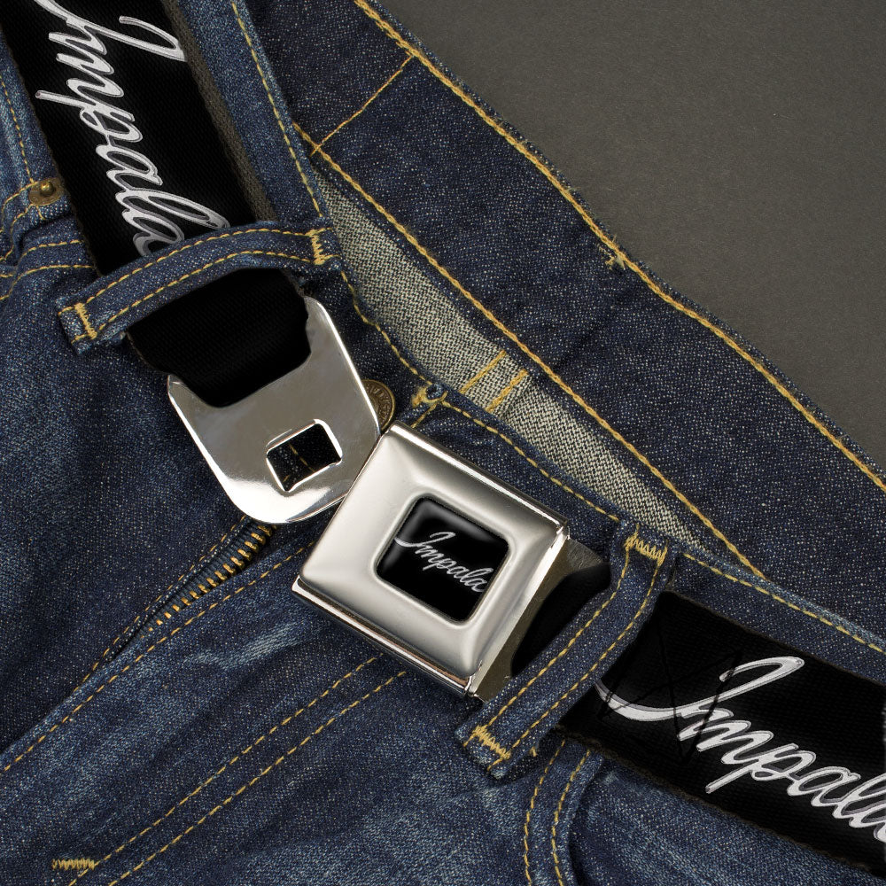 IMPALA Script Emblem Full Color Black Silver Seatbelt Belt - IMPALA Script Emblem Black/Silver Webbing