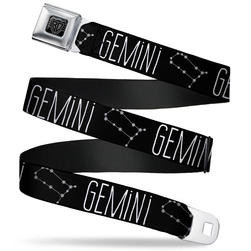 BD Wings Logo CLOSE-UP Full Color Black Silver Seatbelt Belt - Zodiac GEMINI/Constellation Black/White Webbing
