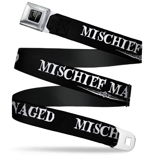 Harry Potter Logo Full Color Black/White Seatbelt Belt - Harry Potter MISCHIEF MANAGED Black/White Webbing