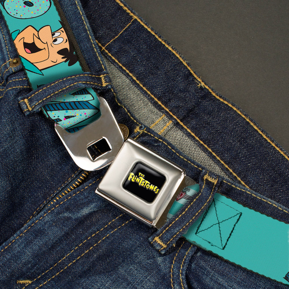 THE FLINTSTONES Logo Full Color Black Yellow Seatbelt Belt - Fred Face YABBA DABBA DOO Blues Webbing