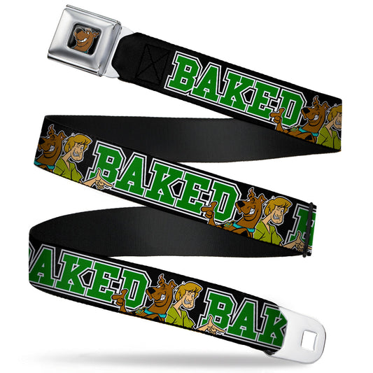Scooby Doo Face Full Color Black Seatbelt Belt - Scooby Doo & Shaggy Pose/BAKED Black/Green Webbing