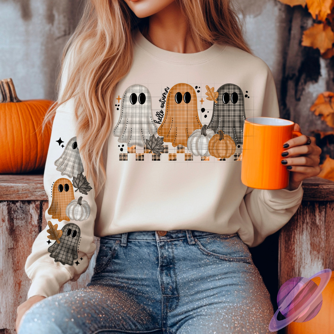 PLAID GHOST-SWEATSHIRT W/ SLEEVE PRINT