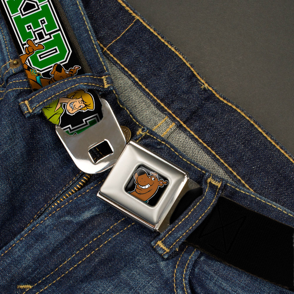 Scooby Doo Face Full Color Black Seatbelt Belt - Scooby Doo & Shaggy Pose/BAKED Black/Green Webbing