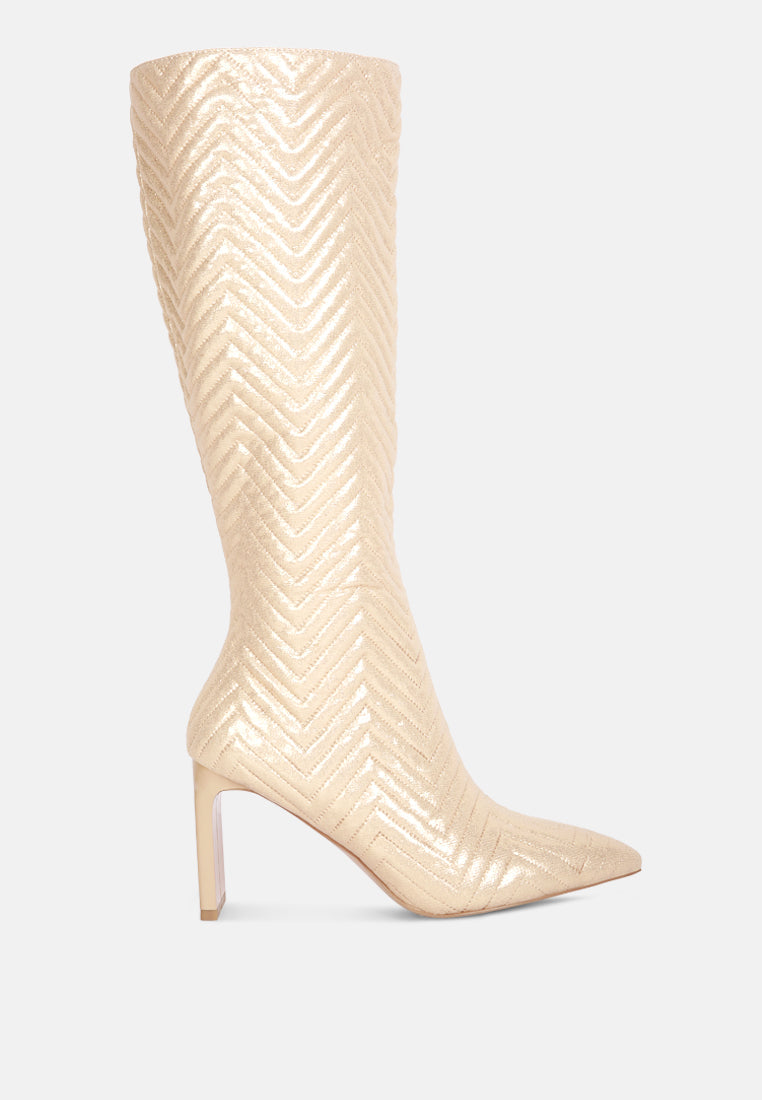 Prinkles Quilted Italian Block Heel Calf Boots