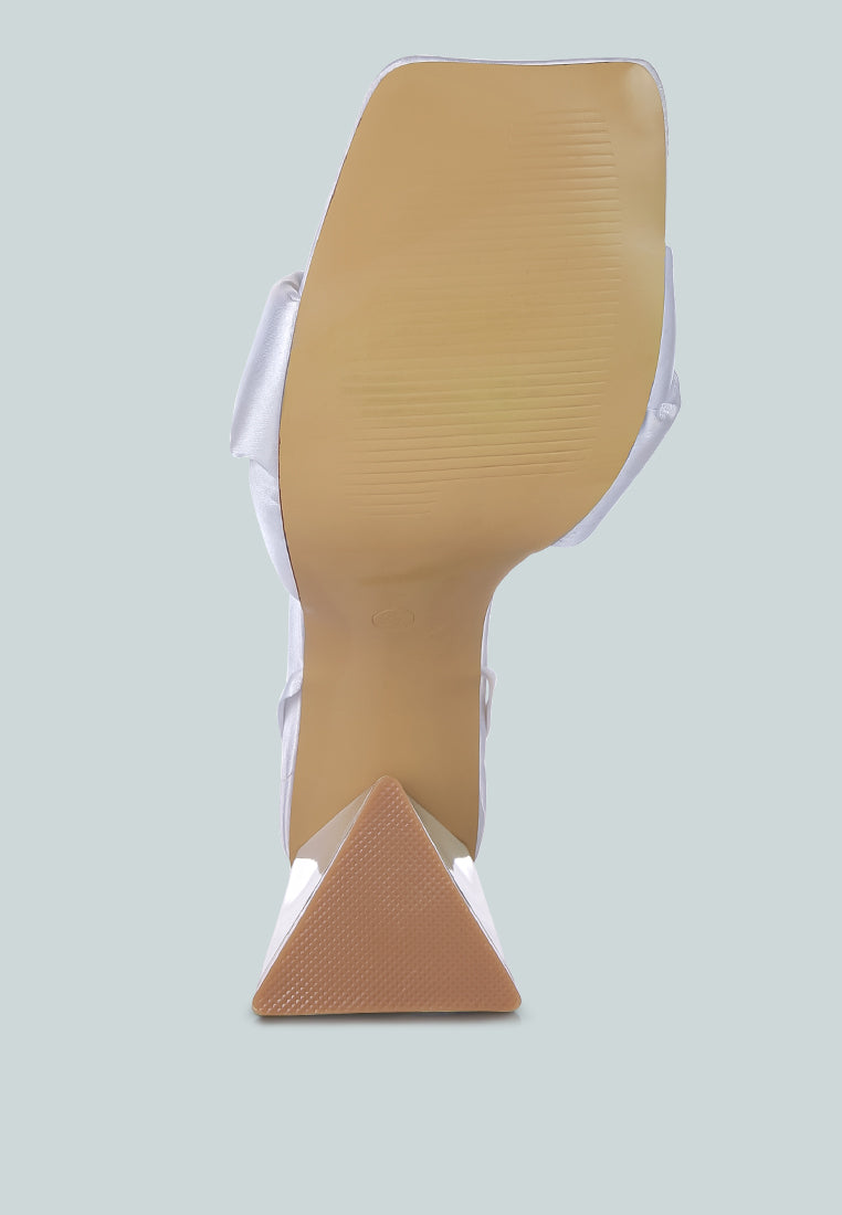 Pristine Satin Strap Triangular Block Heel Sandals