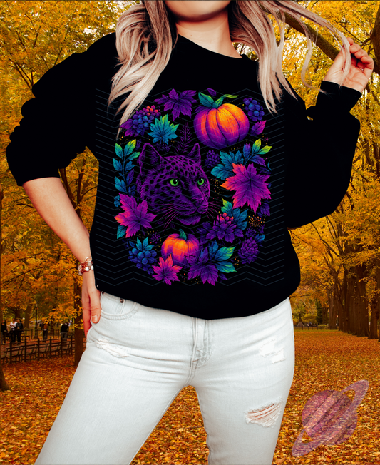 FALLING LEAVES-PUMPKIN KITTY-CREWNECK SWEATSHIRT