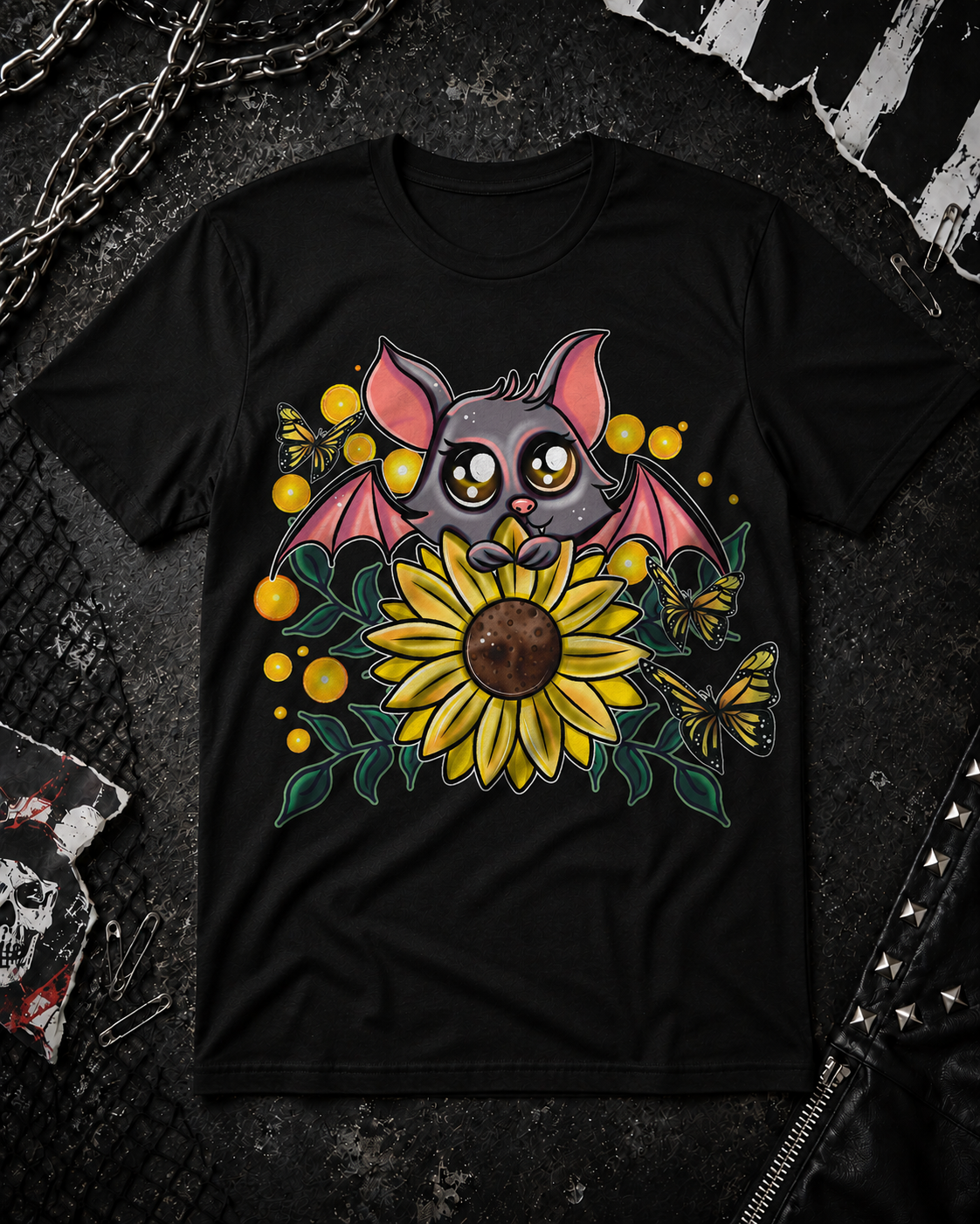 KEEP IT WEIRD-SUNFLOWER BAT TEE