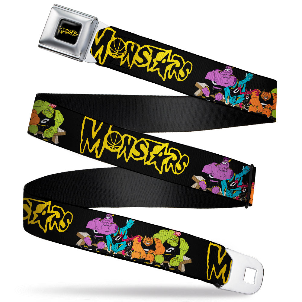 Space Jam MONSTARS Logo Black/Yellow Seatbelt Belt - Space Jam MONSTARS Logo/5-Character Group Pose Black/Yellow Webbing