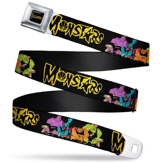 Space Jam MONSTARS Logo Black/Yellow Seatbelt Belt - Space Jam MONSTARS Logo/5-Character Group Pose Black/Yellow Webbing
