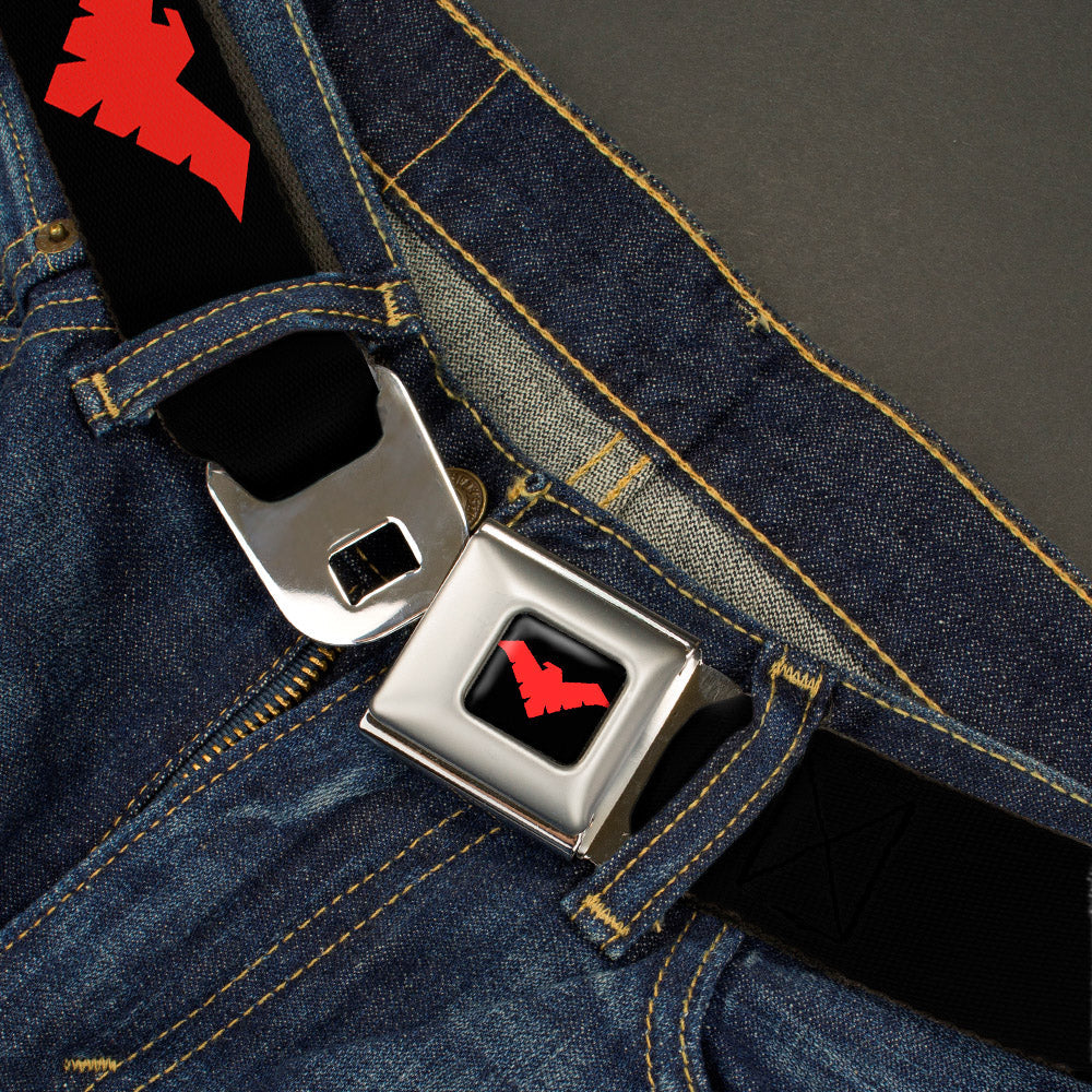 Nightwing Logo Full Color Black Red Seatbelt Belt - Nightwing Logo Black/Red Webbing