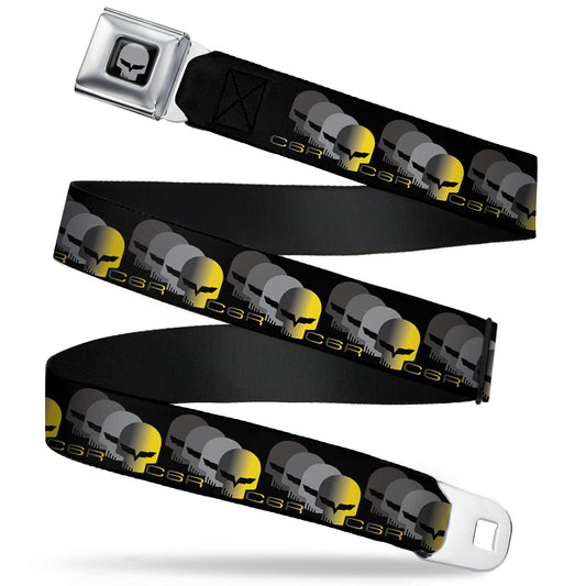 C6R Jake Skull Seatbelt Belt - C6 Racing w/Skull Repeat Black/Yellow/Silver Webbing