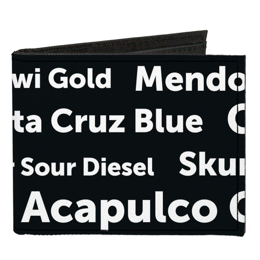 Canvas Bi-Fold Wallet - Verbiage Marijuana Strains Black White