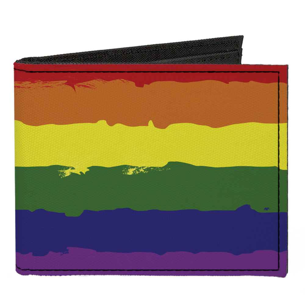 Canvas Bi-Fold Wallet - Rainbow Stripe Painted