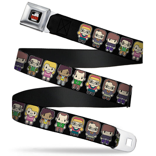 THE BIG BANG THEORY Full Color Black White Red Seatbelt Belt - Big Bang Theory Chibi Characters Black Webbing