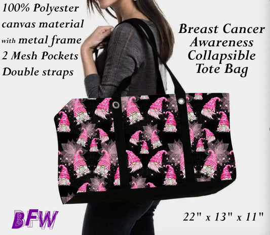 Breast Cancer Gnomes large utility tote and 2 inside mesh pockets