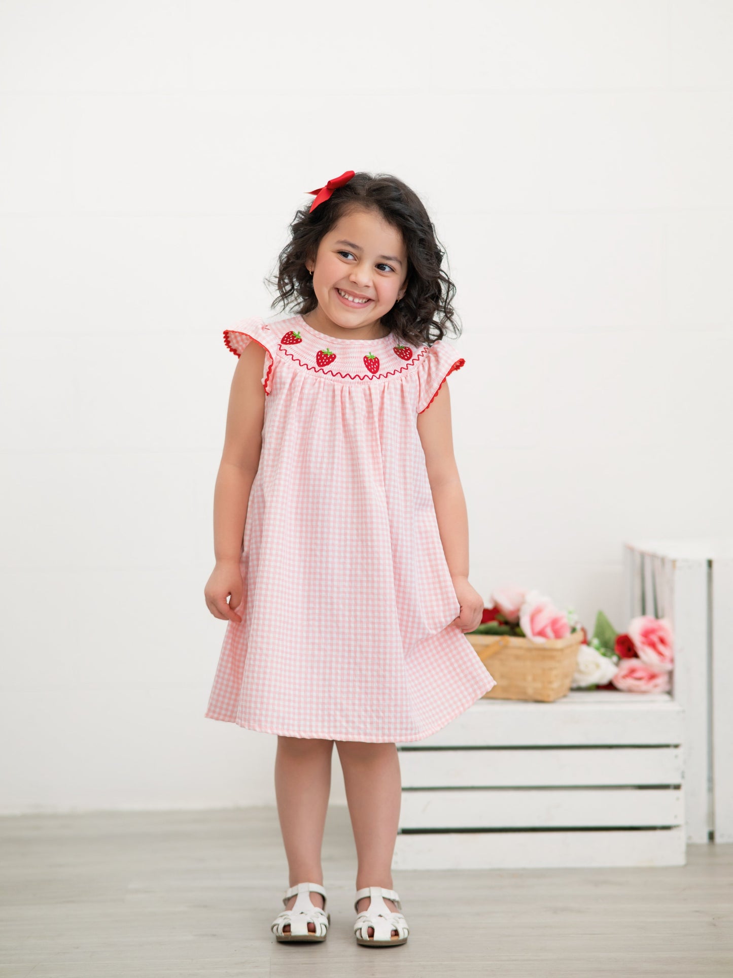 Baby Girls Strawberry Embroidered Plaid Smocked Dress