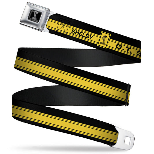 SHELBY Tiffany Box Full Color Black Silver-Fade Seatbelt Belt - SHELBY GT 500/Cobra Box Stripe Black/Yellow Webbing