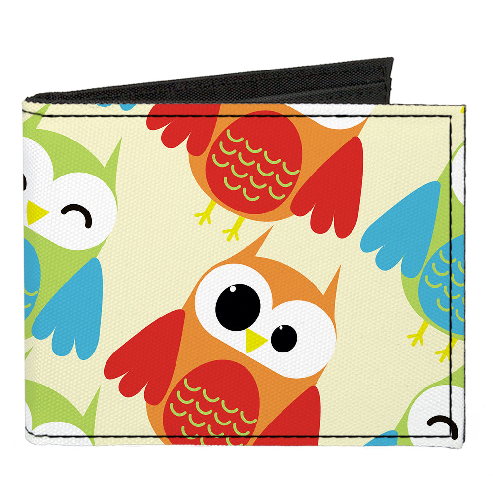 Canvas Bi-Fold Wallet - Owl Eyes Yellow Reds Blues