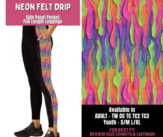 Preorder! Closes 11/10. ETA Jan. Neon Felt Drip Side Panel Pocket Full Length Leggings