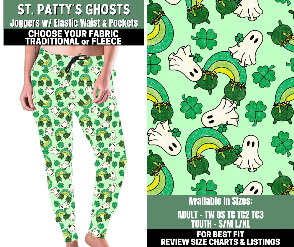 Preorder! Closes 12/4. ETA Feb. St. Patty's Ghosts Joggers Choose Fleece or Traditional