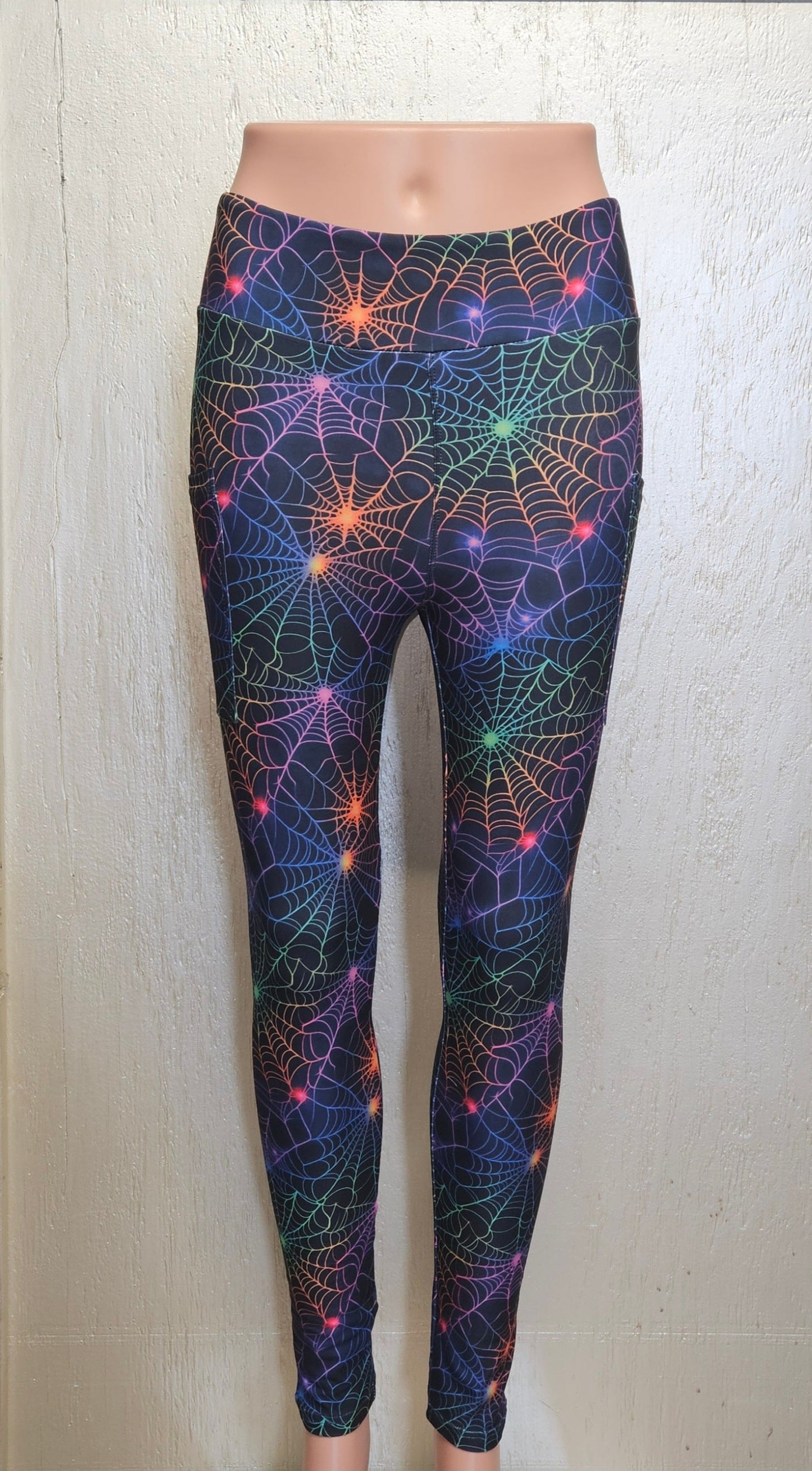 Neon Spider Web leggings, capris, and skorts with pockets