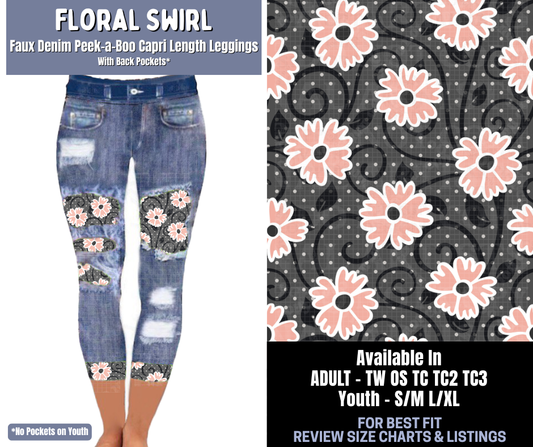 Preorder! Closes 1/8. ETA March. Floral Swirl Capri Faux Denim Peekaboo