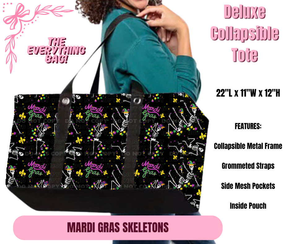 Preorder! Closes 11/27. ETA Feb. Mardi Gras Skeleton Collapsible Tote