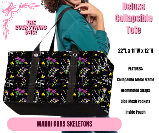 Preorder! Closes 11/27. ETA Feb. Mardi Gras Skeleton Collapsible Tote