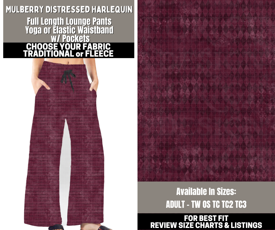Preorder! Closes 12/1. ETA Feb. Mulberry Distressed Harlequin Lounge Pants Choose Fleece or Traditional