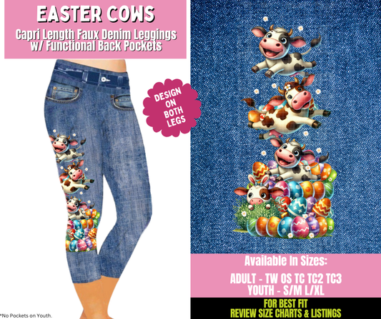 Preorder! Closes 1/21. ETA April. Easter Cows Capri Leggings w/ Side Leg Designs