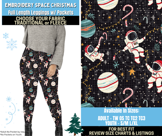 Preorder! Closes 8/28. ETA Nov. Embroidery Space Christmas Leggings Choose Fleece or Traditional